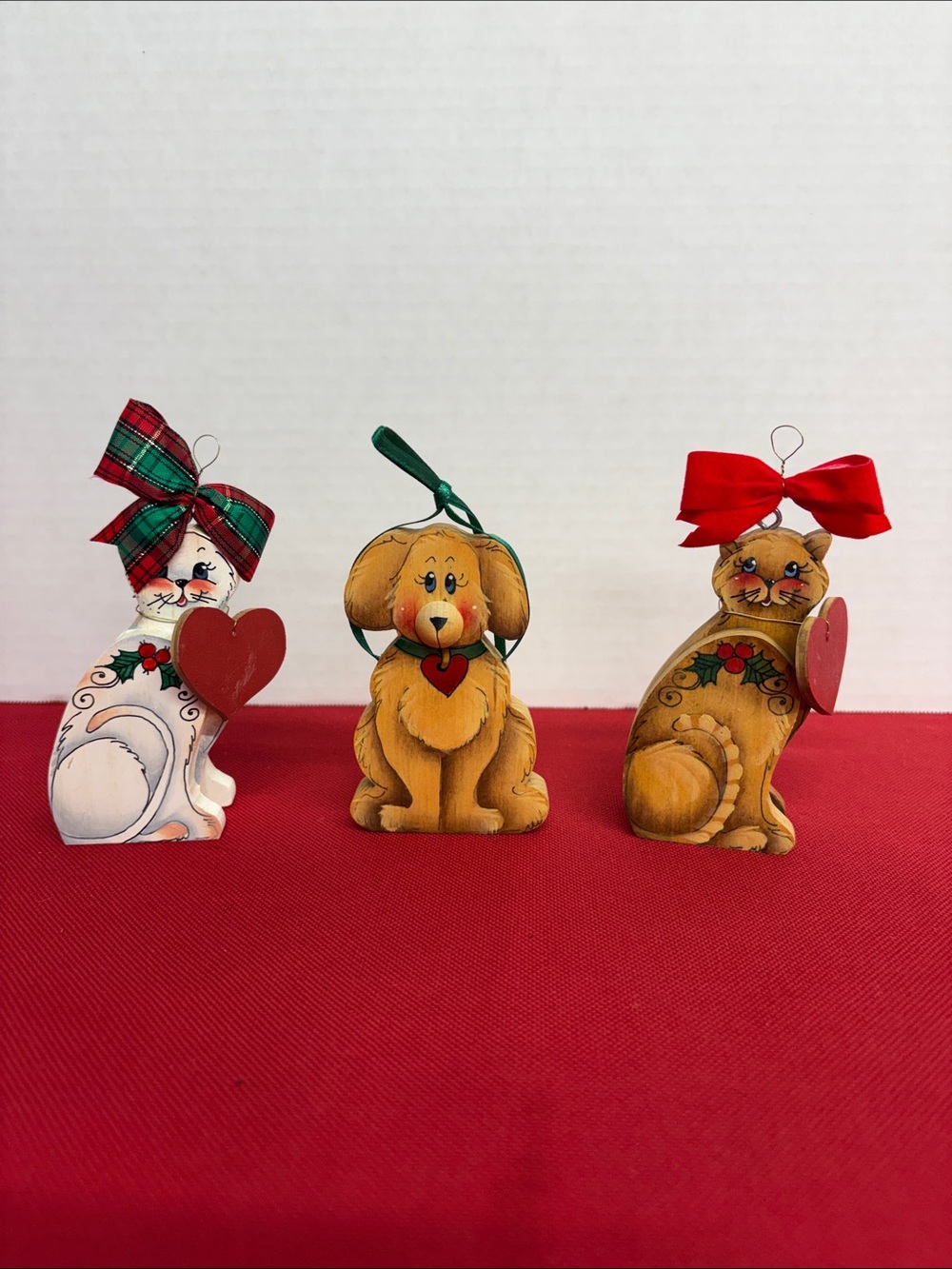 B.J. Messmer Holiday Wooden Ornaments lot of 3 -signed 1999-2000-2003